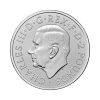 Perspectiva frontal de la cara de la moneda de plata Beowulf y Grendel de 1oz de 2025, que muestra el rostro del monarca Carlos III