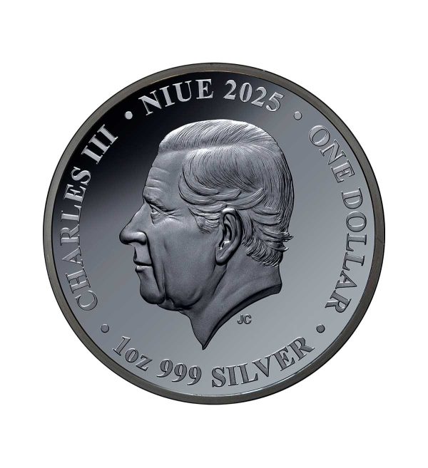 Perspectiva frontal de la cara de la moneda de plata dorada Año de la Serpiente de 1/4oz de 2025,