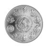 Perspectiva frontal de la cara de la moneda de plata Libertad de México de 1oz de 2024, con varios escudos de armas del país