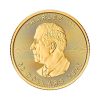 Perspectiva frontal de la cara de la moneda de oro Maple Leaf de 1oz de 2025, con el rostro del monarca Carlos III