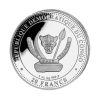 cara-moneda-suchomimus-plata-1-oz-2024-serie-prehistoric-life Perspectiva frontal de la cara de la moneda de plata Suchomimus de 1oz de 2024, que muestra el escudo de armas del Congo