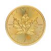 Perspectiva frontal de la cruz de la moneda de oro Maple Leaf de 1oz de 2025, con la hoja de arce en el centro de la pieza