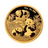 Perspectiva frontal ded la cruz de la moneda de oro Panda Chino de 15gr de 2025, que muestra a 3 animales comiendo hierbas