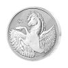 Perspectiva lateral de la cruz de la moneda de plata Pegaso de 1oz de 2023, que nos muestra al caballo alado con sus dos patas delanteras en el aire