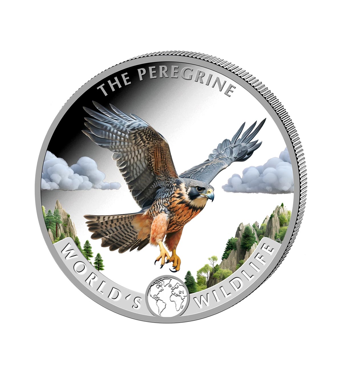 Moneda Halcón peregrino Plata Policromada 1 oz 2024 - Worlds Wildlife