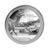 moneda-suchomimus-plata-1-oz-2024-serie-prehistoric-life Perspectiva frontal de la cruz de la moneda de plata Suchomimus de 1oz de 2024, que muestra a dos dinosaurios en un entorno salvaje