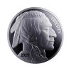 Perspectiva frontal de la cruz de la moneda de plata Búfalo americano de 1oz de 2024, con el rostro de lado de un nativo