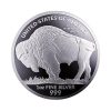 Perspectiva frontal de la cara de la moneda de plata Búfalo americano de 1oz de 2024, con la silueta del animal de lado comiendo pasto