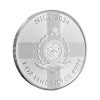 Perspectiva frontal de la cara de la moneda de plata León de Inglaterra de 1oz de 2024, con el escudo de armas de Niue con la bandera de Inglaterra de fondo