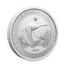 Perspectiva frontal de la cruz de la moneda de plata Ganso de 1oz de 2025, que nos muestra al animal sobrevolando un pequeño lago