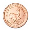 Perspectiva frontal de la cruz de la moneda de oro Krugerrand de 1/10oz de 2025, con la imagen del antílope