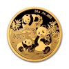 Perspectiva frontal de la moneda de oro Panda Chino de 30gr de 2025, que muestra a una familia de osos en un entorno salvaje