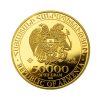 Perspectiva frontal de la cara de la moneda de oro Arca de Noé de 1oz de 2025, con el escudo de armas de Armenia y su valor nominal