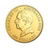 Perspectiva frontal de la cara de la moneda de oro Koala Australiano de 1oz de 2025, que muestra el rostro del monarca Carlos III