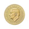 Perspectiva frontal de la cara de la moneda de oro San Jorge y el Dragón de 1oz de 2025, que muestra el rostro del monarca Carlos III