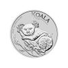 Perspectiva frontal de la cruz de la moneda de plata Koala de 1oz de 2025, que muestra al animal abrazado a la rama