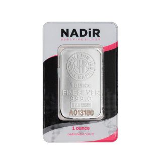 Perspectiva frontal del lingote de plata de 1oz de Nadir Metal Rafinery