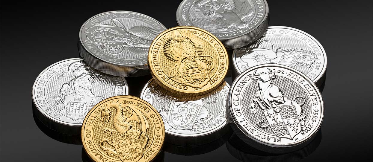 Monedas de oro y plata de The Royal Mint de la colección Bestias de la Reina