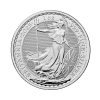 Perspectiva frontal de la cruz de la moneda de plata Britannia de 1oz de 2025, que muestra a la diosa sosteniendo el tridente