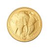 Perspectiva frontal de la cruz de la moneda de oro Elefante de 1oz de 2025, que muestra al animal casi de cuerpo entero a excepción de sus piernas