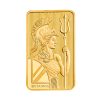 Perspectiva frontal del lingote de oro Britannia de 20gr, que muestra al busto de la diosa de perfil sosteniendo un tridente