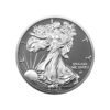 Perspectiva frontal de la moneda de plata American Eagle de 1oz de 2025, que muestra a la Walking Liberty con un brillo único gracias al rutenio