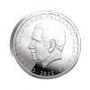 Perspectiva frontal de la moneda de plata Rosa de Islas Malvinas de 1oz de 2025, que muestra el rostro del monarca Carlos II