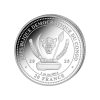 Perspectiva frontal de la cara de la moneda de plata León de 1oz de 2025 de la colección fauna mundial, que muestra el escudo de armas del Congo