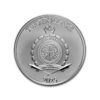 Perspectiva frontal de la cara de la moneda de plata Mickey, Donald y Goofy de 1oz de 2025, protagonizado por el escudo de armas de Niue