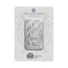 Perspectiva frontal del reverso del lingote de plata de 1oz Odín, que muestra al dios sentado en un trono acompañado por dos lobos y dos cuervos