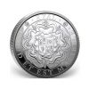 Perspectiva frontal de la moneda de plata Rosa de Islas Malvinas de 1oz de 2025, que muestra la rosa con el escudo de armas del gobierno de la región