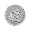Moneda de plata León y Águila de 5oz de 2025, que muestra a los dos animales cada uno mirando a una dirección diferente con dos laureles bordeando el canto de la moneda
