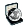 Perspectiva frontal del packaging de la moneda de plata Elefante de Somalia de 1oz de 2025 especial edición del WMF, con el certificado de autenticidad