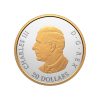 Perspectiva frontal de la cara de la moneda de plata dorada oso polar de 1oz de 2025, que muestra el rostro del monarca Carlos III