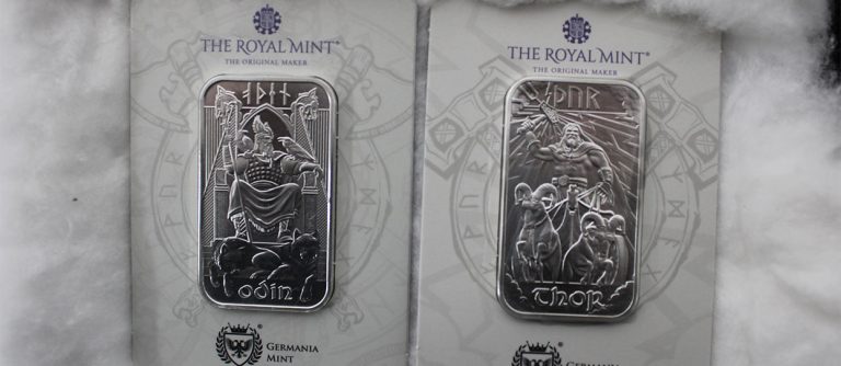 Lingotes de plata de la colección Dioses Nórdicos de The Royal Mint, con Odín y Thor como principales lanzamientos