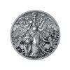 Perspectiva frontal de la cara de la moneda de plata Durga de 1oz de 2025, de la colección Diosa hindú