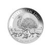 Perspectiva frontal de la cruz de la moneda de plata Emú australiano de 1oz de 2025, que muestra a una madre rodeada de sus crías