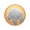Perspectiva frontal de la moneda de plata dorada oso polar de 1oz de 2025, que muestra al oso caminando con un semblante alegre