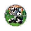 Perspectiva frontal de la cara de la moneda de plata policromada Panda Chino de 30g de 2025, que muestra a tres osos sentados sobre un césped