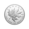 Perspectiva frontal de la cruz de la moneda de plata triple Maple Leaf de 1oz de 2025, que muestra tres hojas superpuestas la una sobre la otra