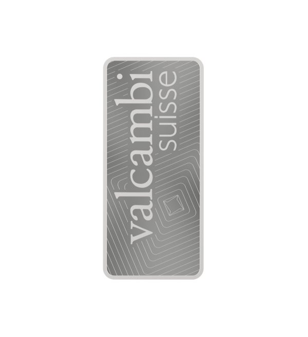 Perspectiva frontal del reverso del lingote minted de plata de 500gr de la marca Valcambi
