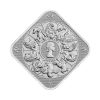 moneda-cuadrada-bestias-de-la-reina-plata-1oz-2025 Perspectiva frontal del lingote de plata Bestias de la Reina de 1oz de 2025