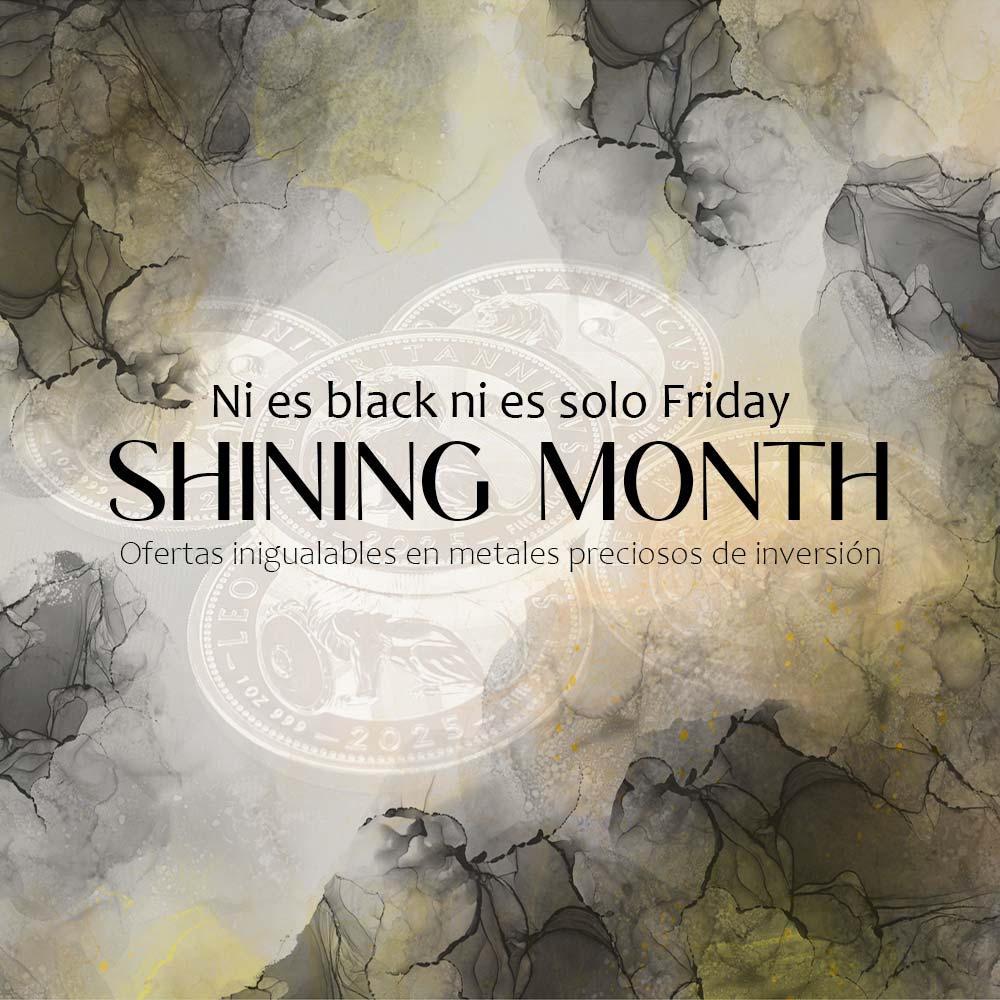 Banner de la promoción de descuentos de lingotes de oro, con el fondo de una serie de lingotes de diferentes refinerías