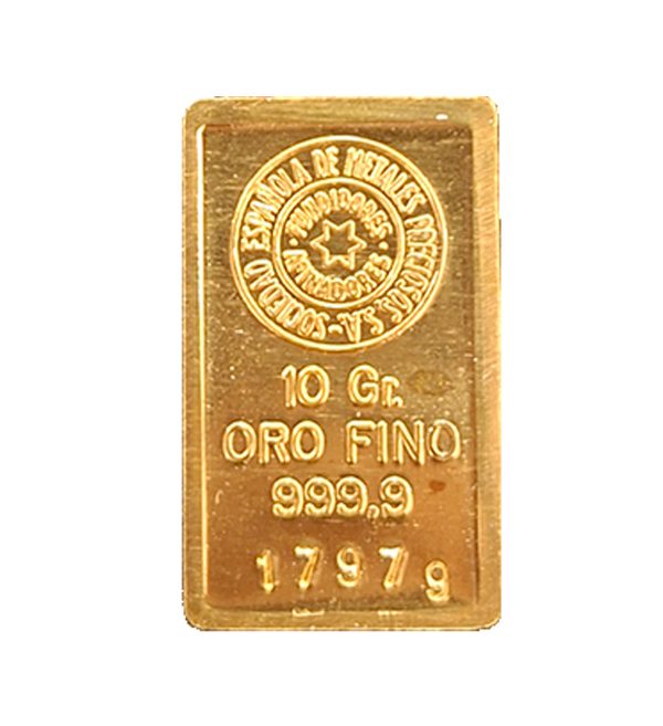 Perspectiva frontal del lingote ded oro Sempsa jp de 10gr de 2012