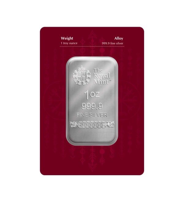 Perspectiva frontal del anverso del lingote de plata Loki de 1oz, que muestra las especificaciones de la pieza