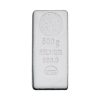 Perspectiva frontal del anverso del lingote de plata Nadir Metal Rafineri de 500 gramos