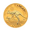 Perspectiva frontal de la cruz de la moneda de oro de 1/4oz Canguro de 2026, que muestra a dos animales saltando sobre pequeños charcos