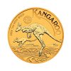 Perspectiva frontal de la cruz de la moneda de oro de 1oz Canguro de 2026, que muestra a dos animales saltando sobre pequeños charcos
