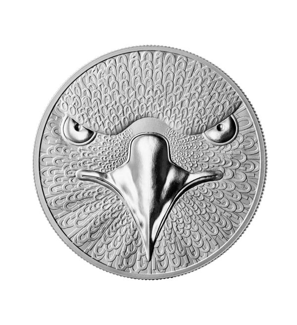 Perspectiva frontal de la moneda de plata Eagle de 1oz de 2025