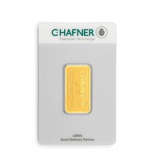 Perspectiva frontal del lingote de oro C.Hafner de 1/4